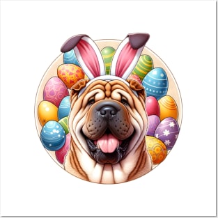 Chinese Shar-Pei with Bunny Ears Enjoys Easter Delight Posters and Art